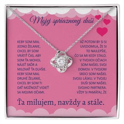 Mojej spriaznenej duši – Náhrdelník a prívesok pozlátený 14K bielym zlatom s kryštálmi kubickej zirkónie LOVE